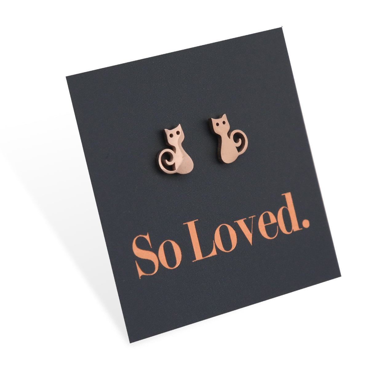 Stainless Steel Earring Studs, So Loved, Rose Gold Cats 