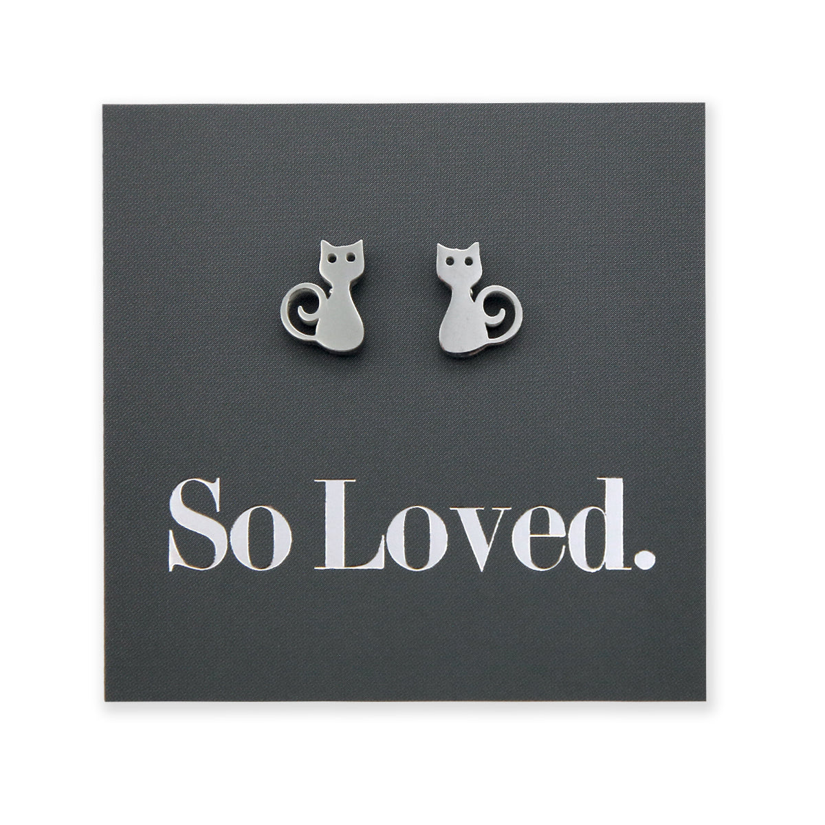 Stainless Steel Earring Studs, So Loved, Silver Cats 