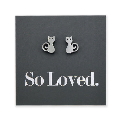 Stainless Steel Earring Studs, So Loved, Silver Cats