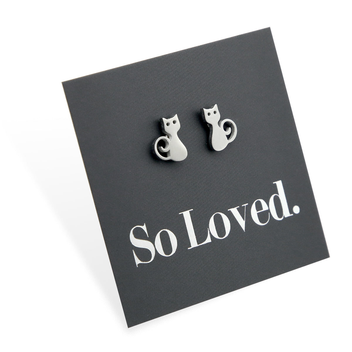 Stainless Steel Earring Studs, So Loved, Silver Cats 