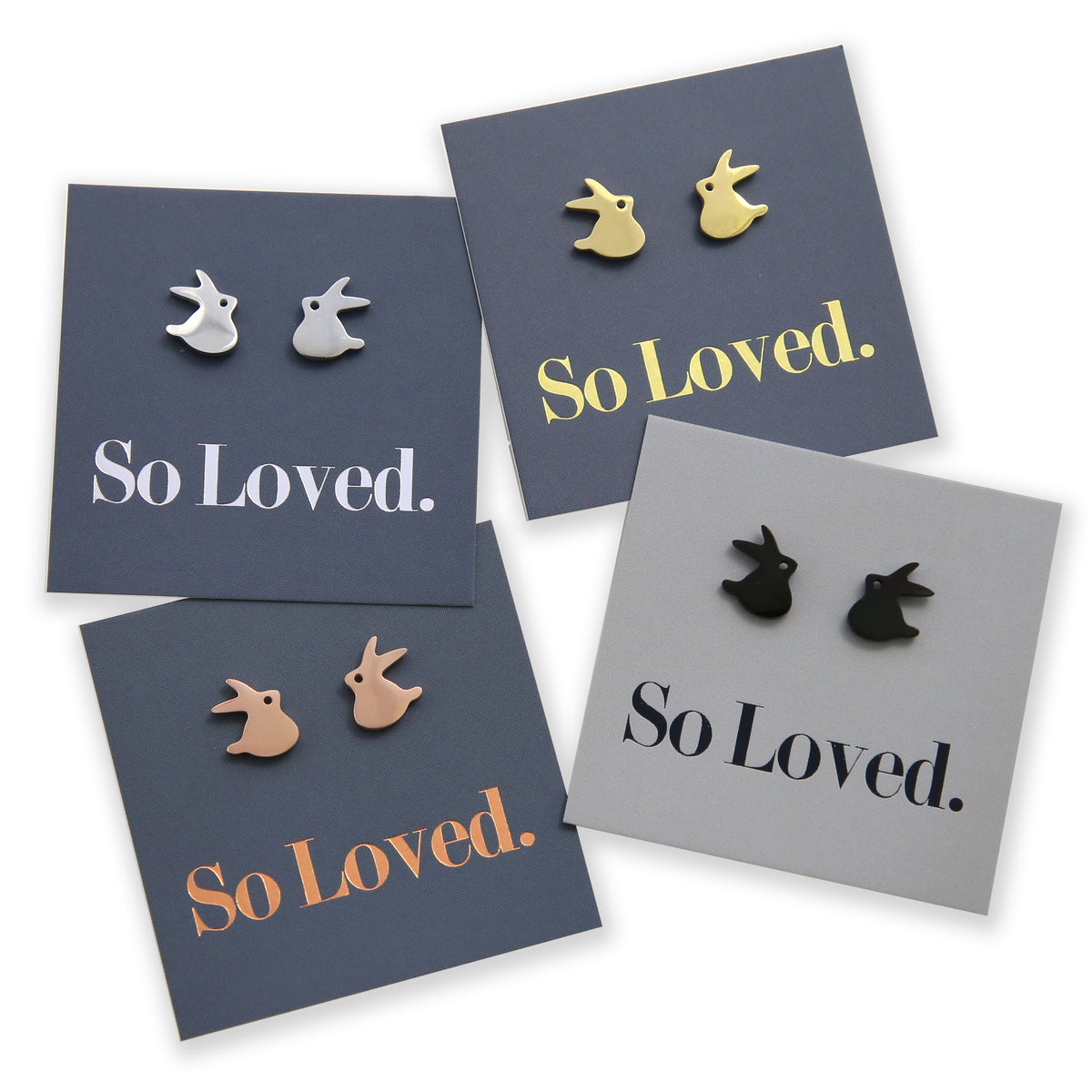 Stainless Steel Earring Studs - So Loved - CUTE BUNNY RABBITS