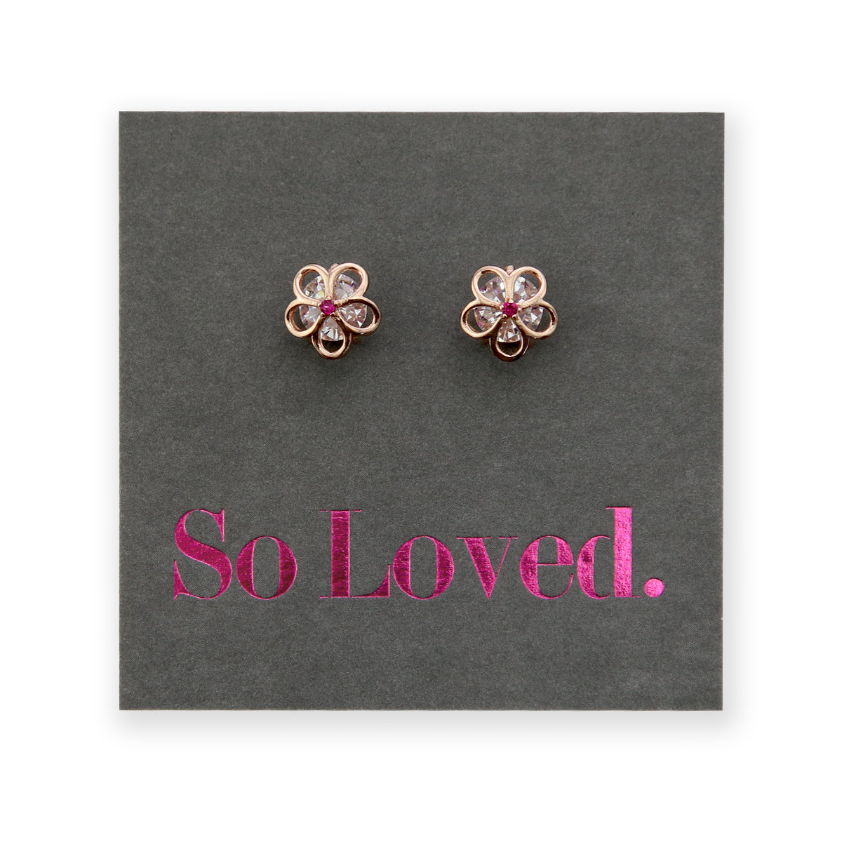 Sparkly Floral - 18k Rose Gold Plated Sterling Silver Stud + CZ Crystal - So Loved (8510)