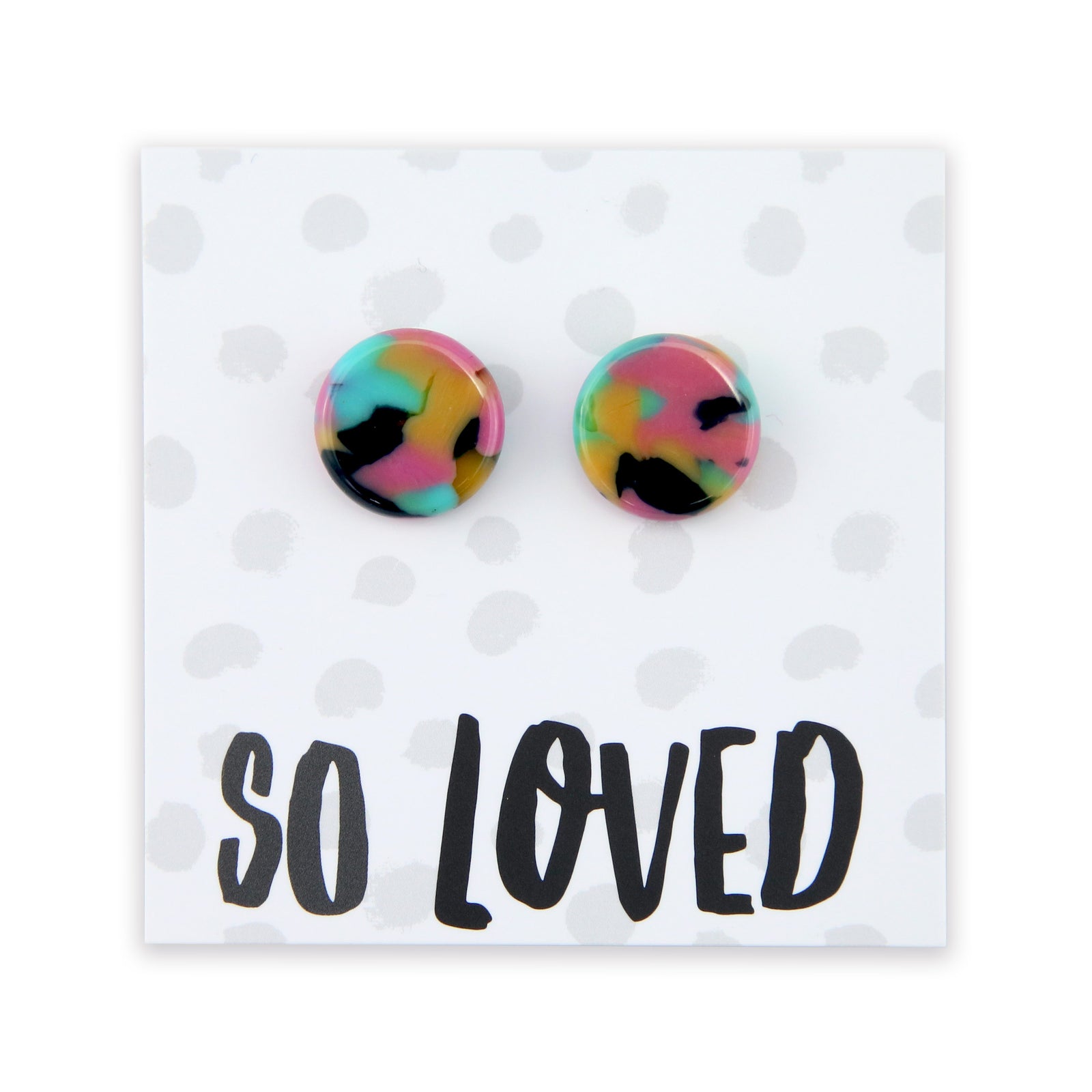 So loved multicoloured circle shape resin earring studs.