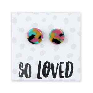 So loved multicoloured circle shape resin earring studs.
