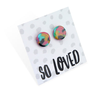So loved multicoloured circle shape resin earring studs.