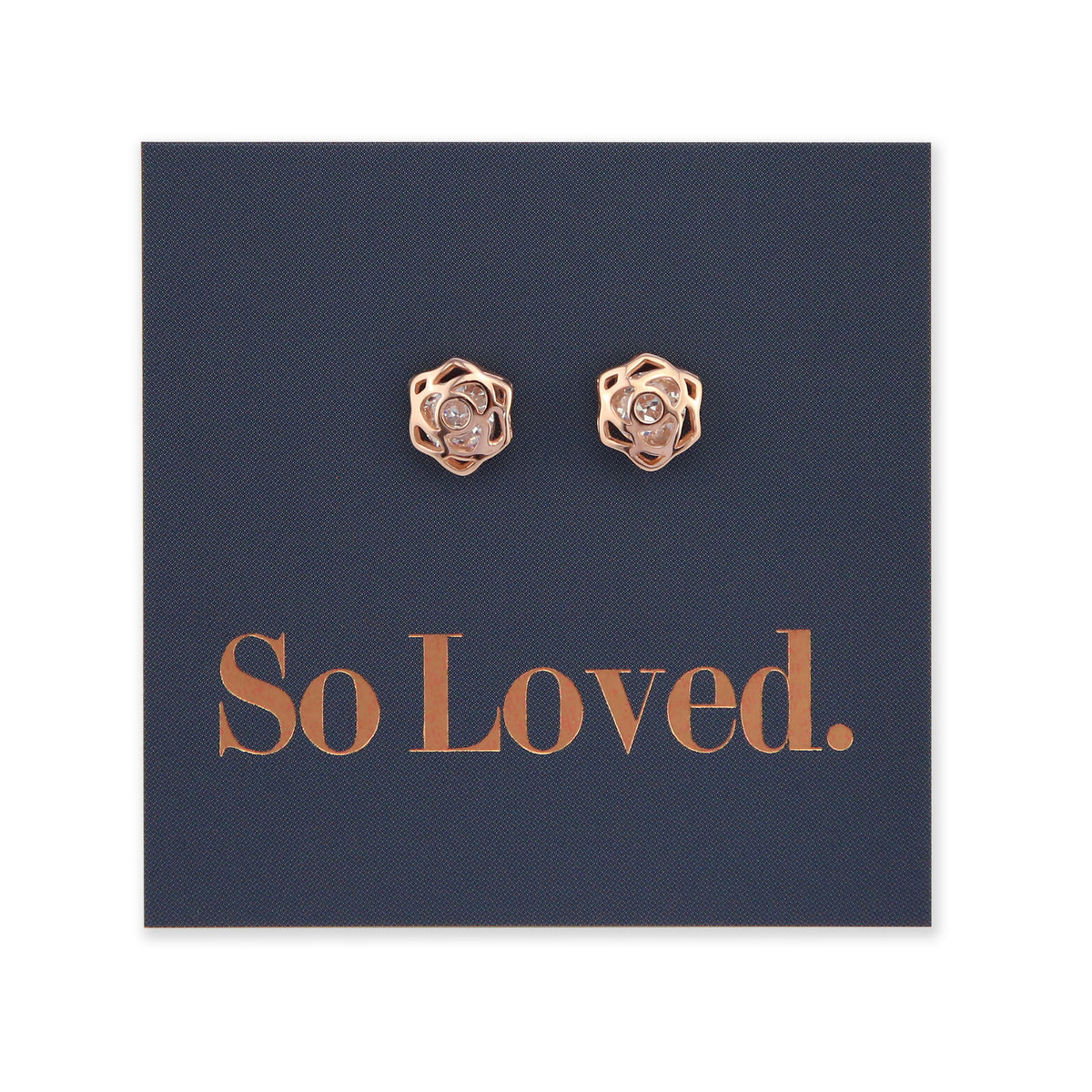 Rose Flower - 18k Rose Gold Plated Sterling Silver Stud with CZ - So Loved (9413-R)