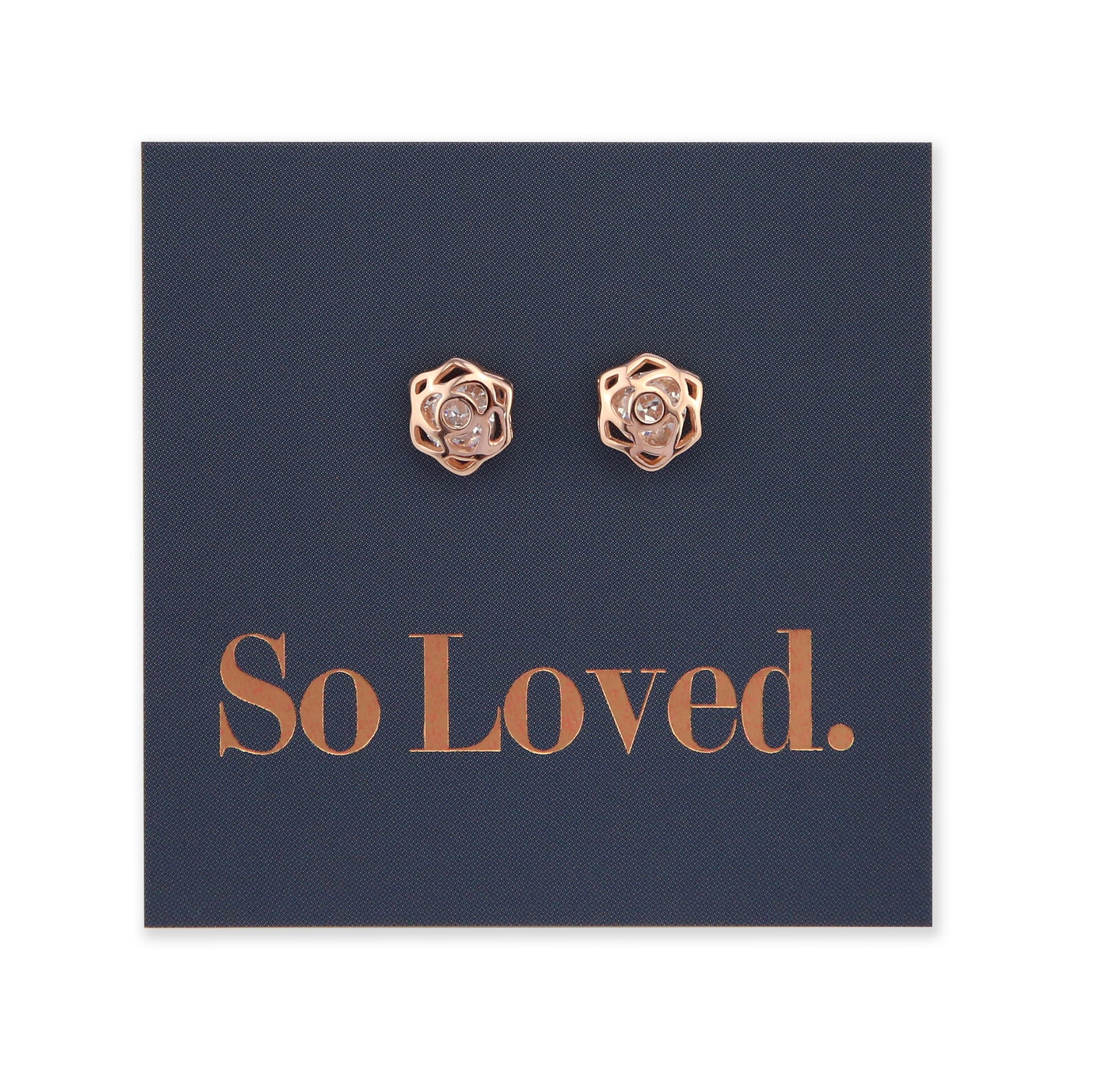 Rose Flower - 18k Rose Gold Plated Sterling Silver Stud with CZ - So Loved (9413-R)