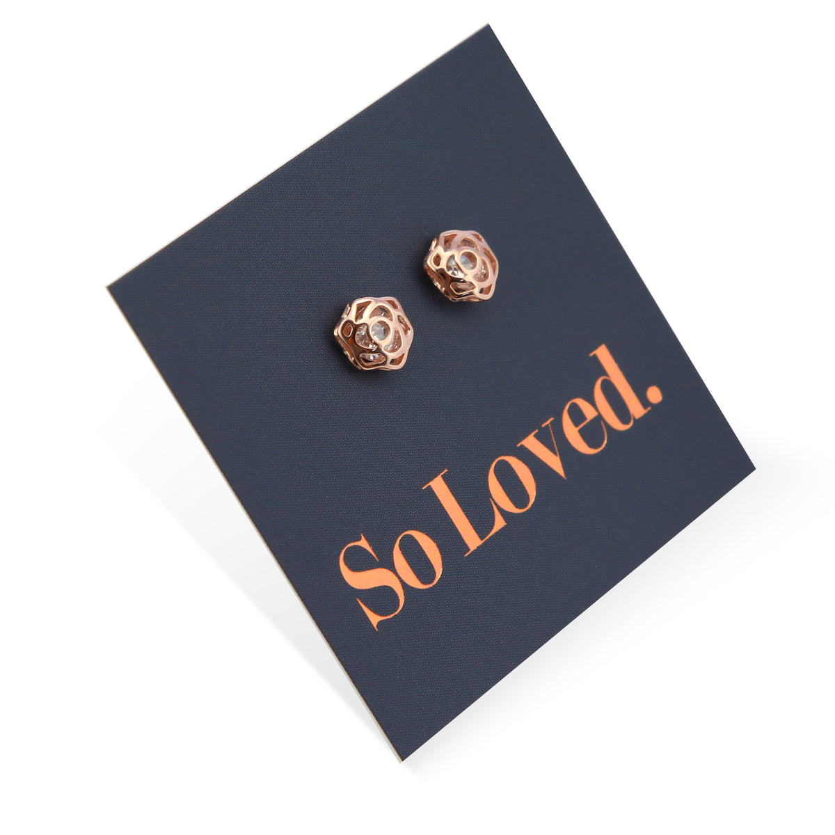 Rose Flower - 18k Rose Gold Plated Sterling Silver Stud with CZ - So Loved (9413-R)