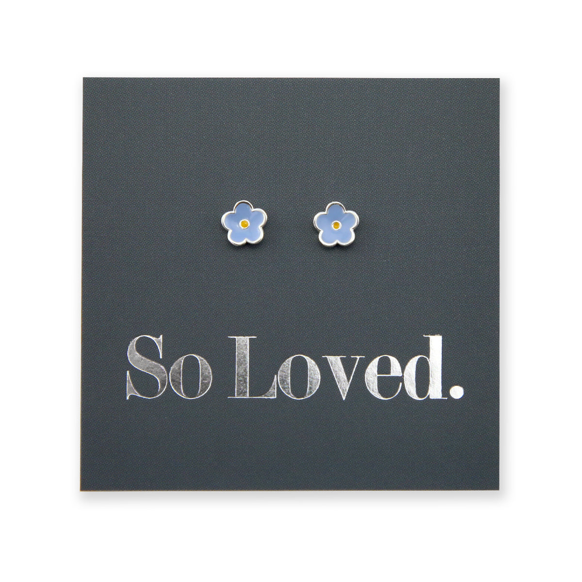 Tiny Flower Bud - Sterling Silver Studs and soft blue enamel - So Loved (8903-R)