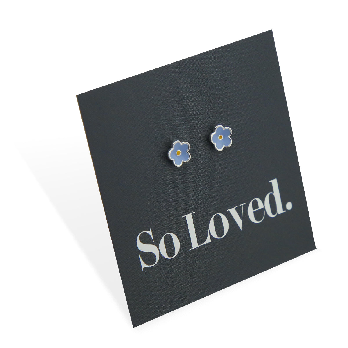Tiny Flower Bud - Sterling Silver Studs and soft blue enamel - So Loved (8903-R)