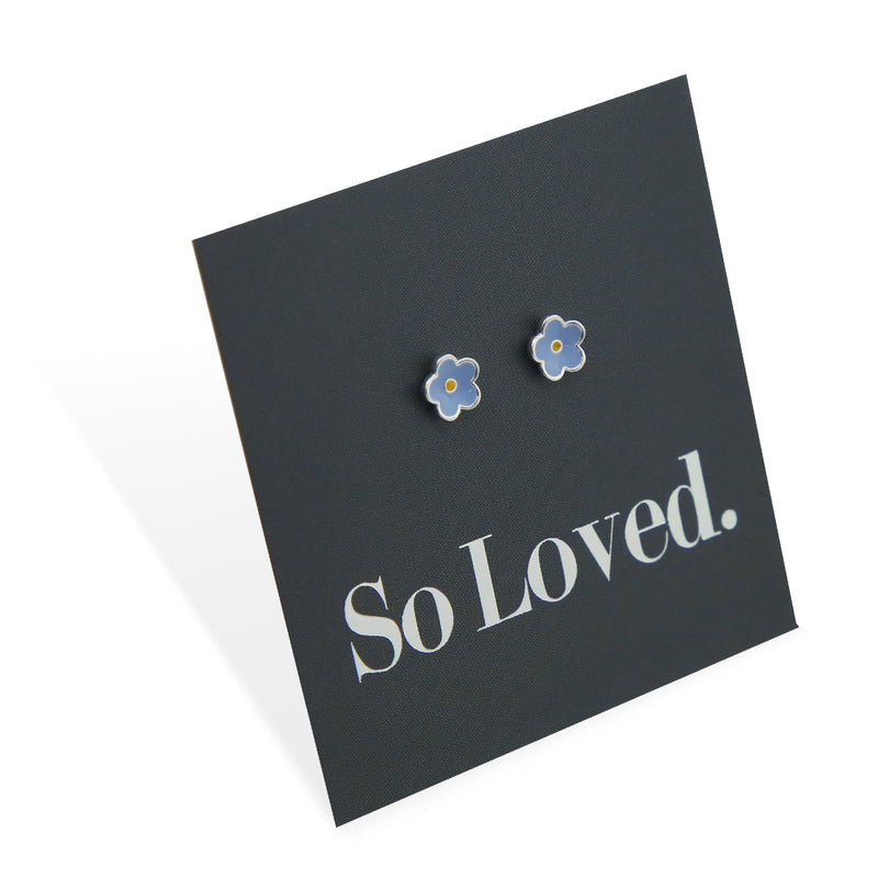 Tiny Flower Bud Studs - Sterling Silver and soft blue enamel - So Loved (8903-R)