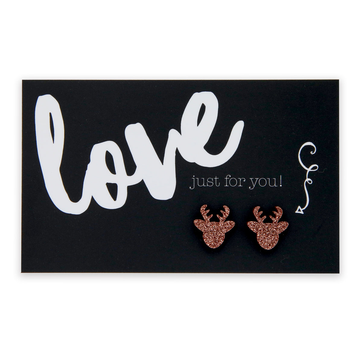 Sparkle Acrylic Studs - Love Just For You - Rose Gold Glitter Reindeer (11112)