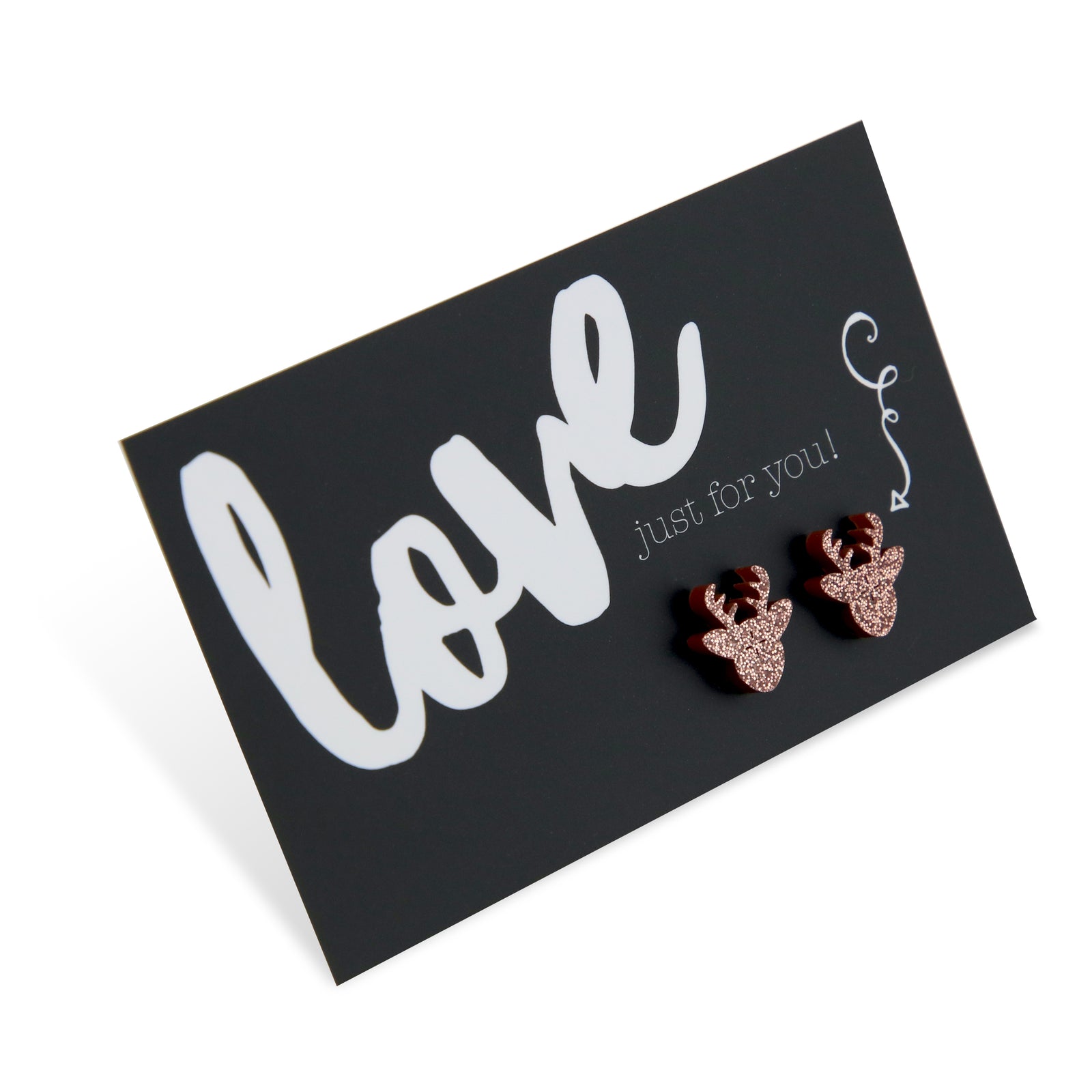 Sparkle Acrylic Studs - Love Just For You - Rose Gold Glitter Reindeer (11112)