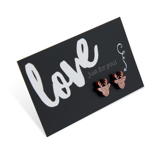 Sparkle Acrylic Studs - Love Just For You - Rose Gold Glitter Reindeer (11112)
