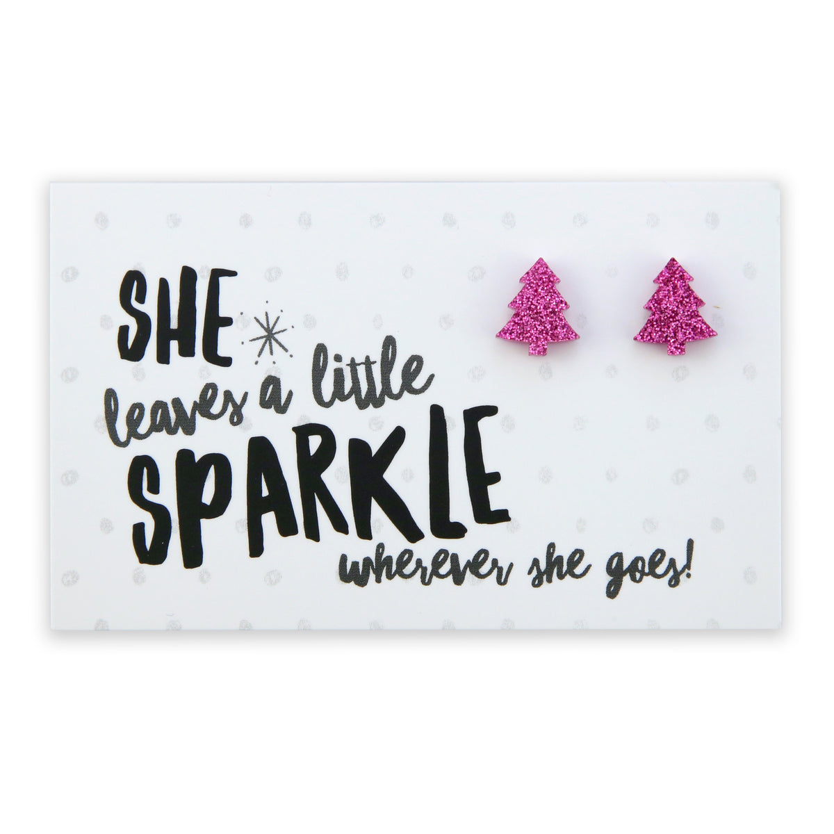 Sparkle Acrylic Studs - She Leaves A Little Sparkle - Pink Glitter Christmas Tree (9715-R)