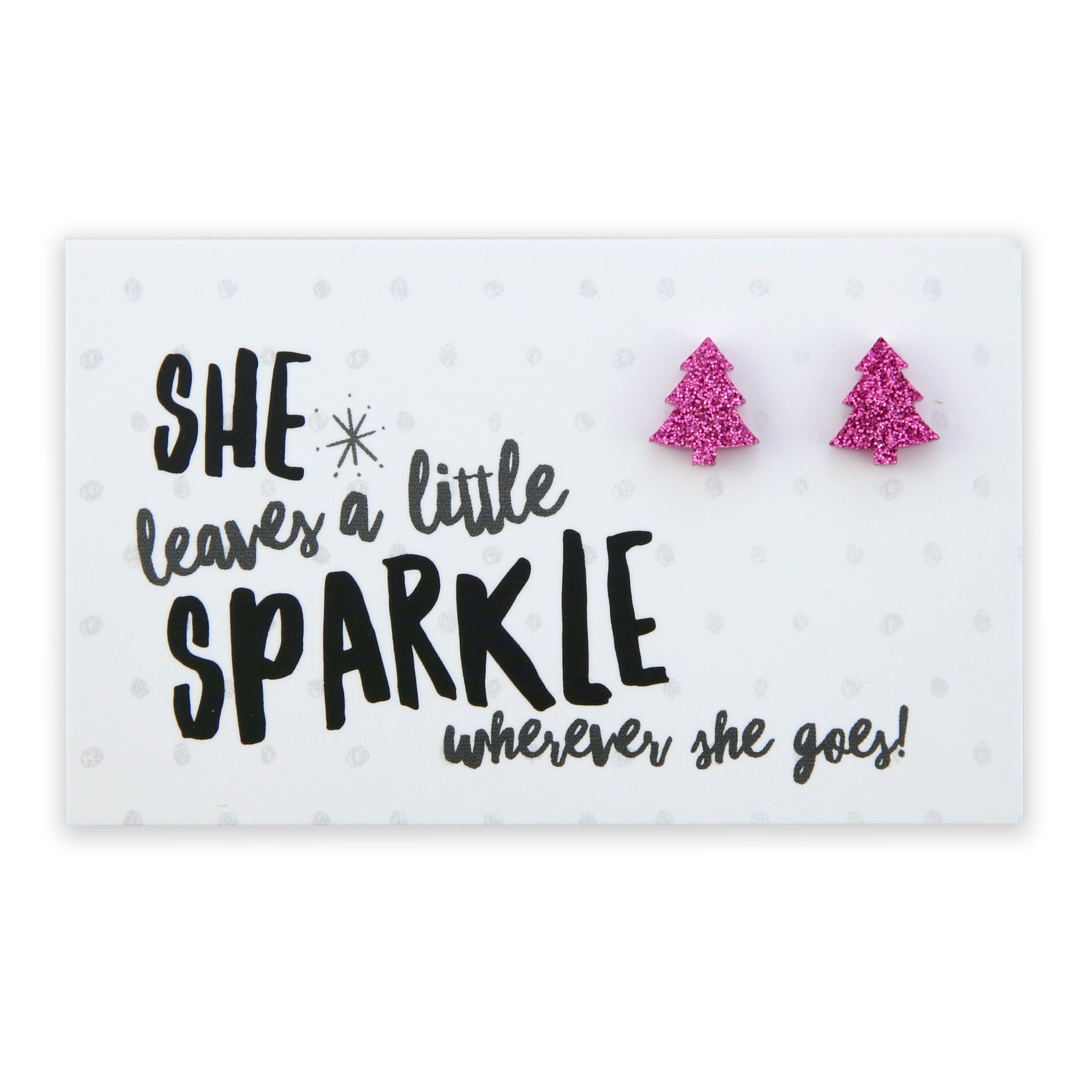 Sparkle Acrylic Studs - She Leaves A Little Sparkle - Pink Glitter Christmas Tree (9715-R)