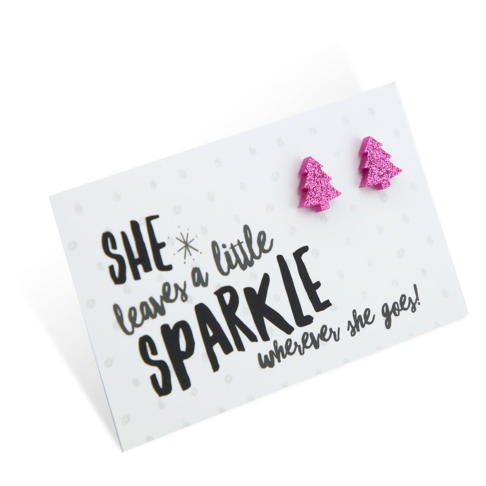 Sparkle Acrylic Studs - She Leaves A Little Sparkle - Pink Glitter Christmas Tree (9715-R)
