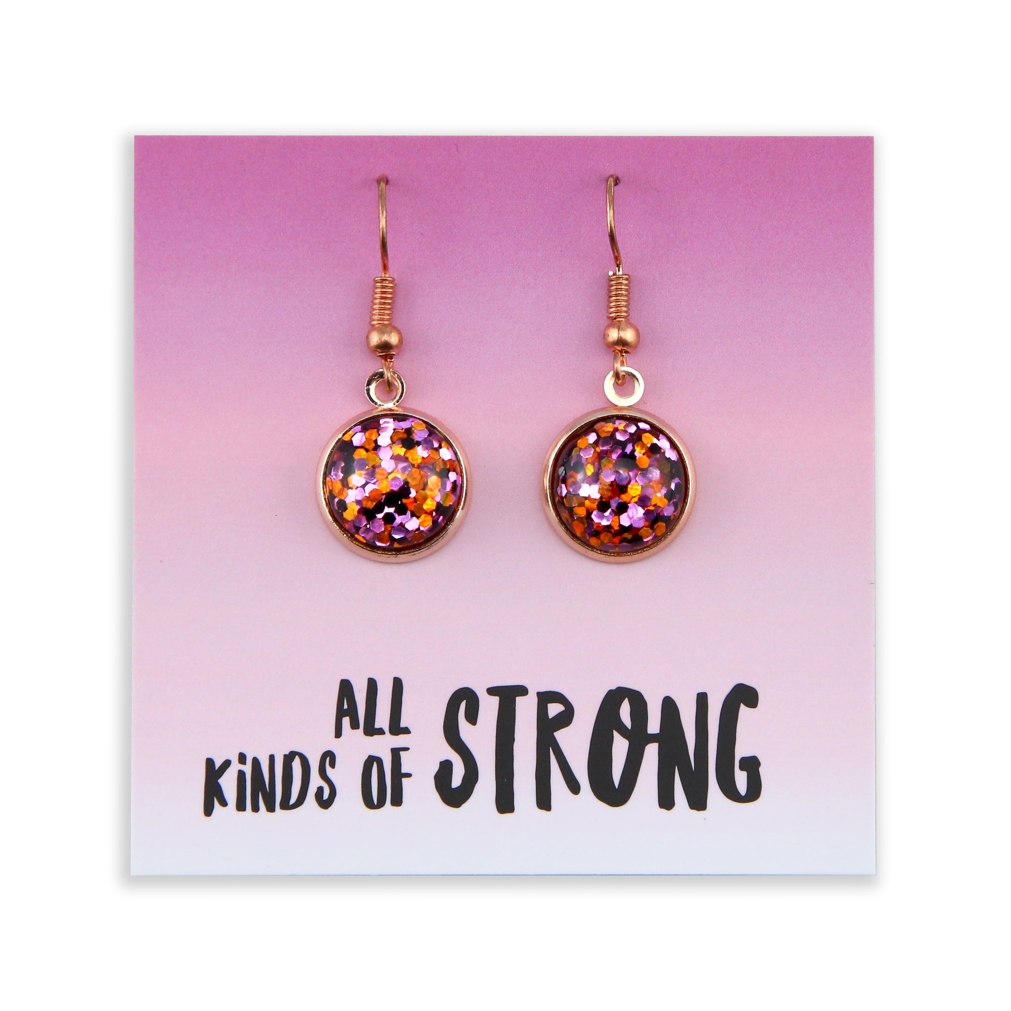 SPARKLEFEST - Dangles - All Kinds of Strong - Stainless Steel Rose Gold Earrings - Dazzle Pop (2104-R)