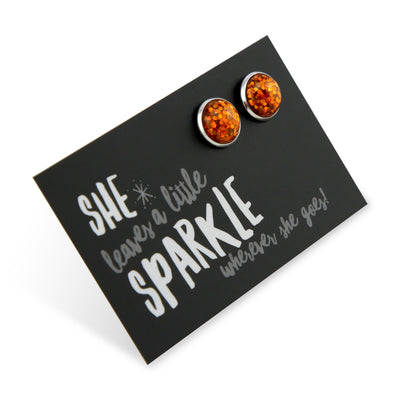 SPARKLEFEST - She Leaves A Little Sparkle -Bright Silver Stud Earrings - Orange Fizz Glitter (2102-R)