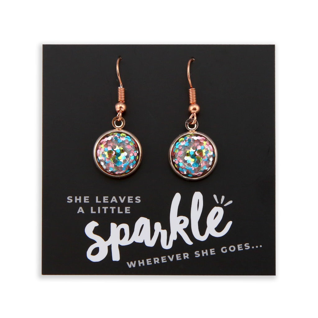 SPARKLEFEST - She Leaves A Little Sparkle - Rose Gold Dangle Earrings - Glitter Pastels (9515)