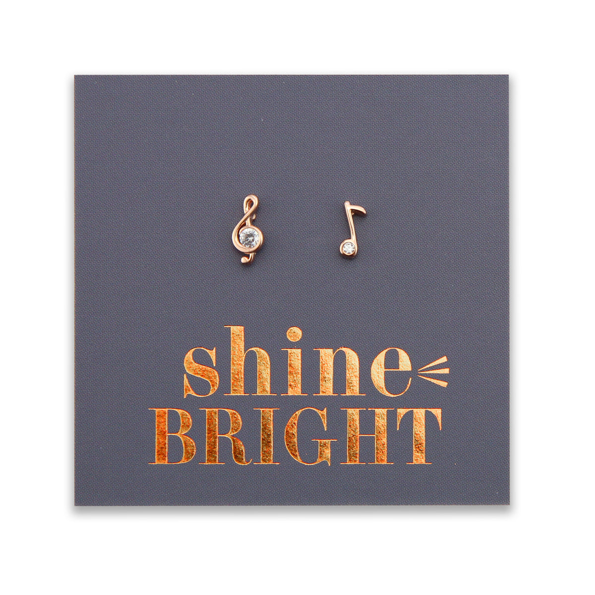 Shine bright music note earrings in rose gold sterling silver earring studs with cubic zirconia crystal.