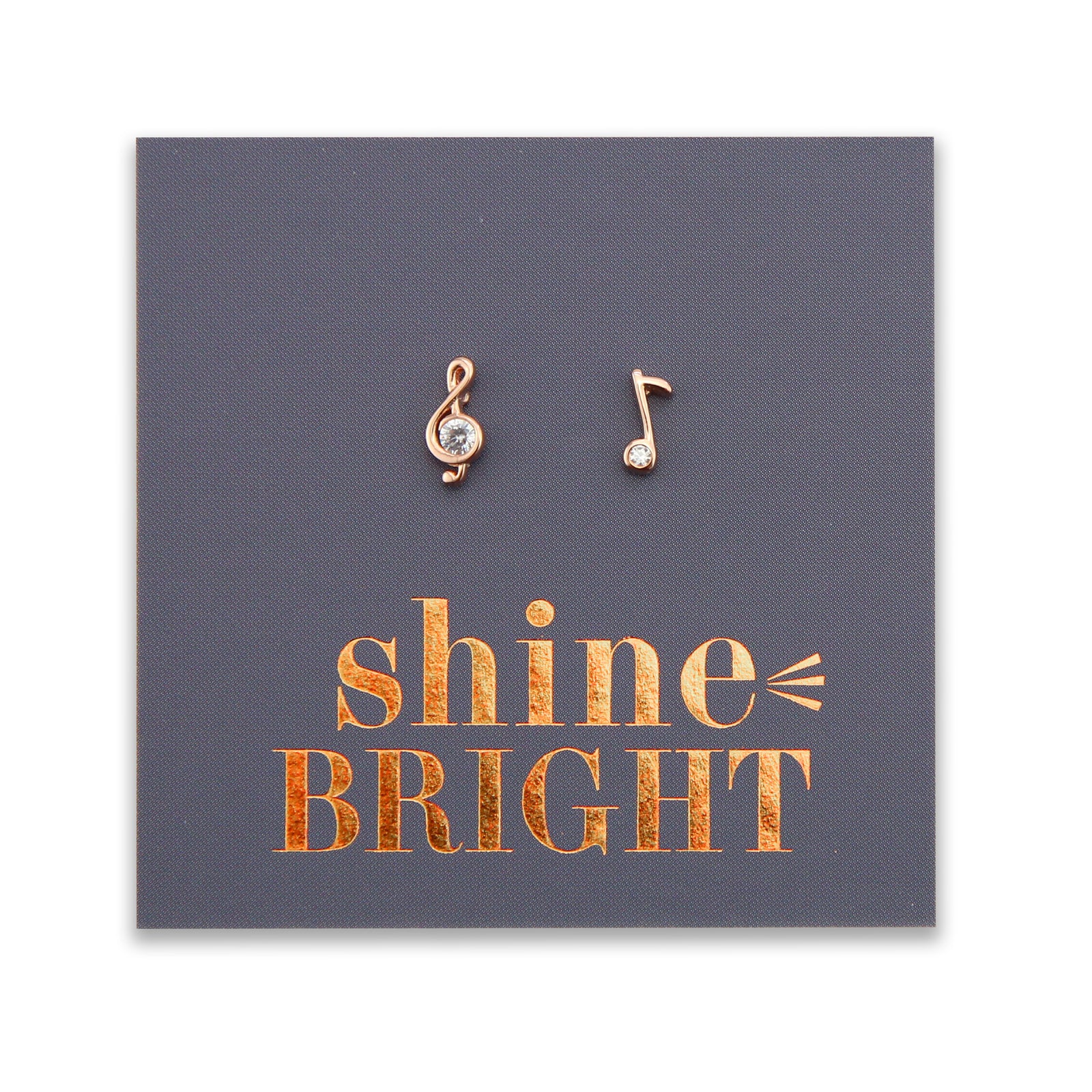 Shine bright music note earrings in rose gold sterling silver earring studs with cubic zirconia crystal.