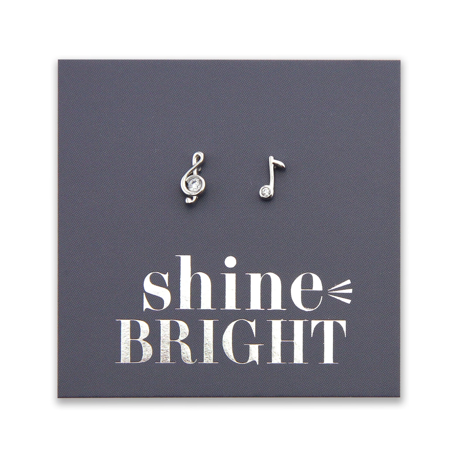 Sterling silver 925 music notes and treble clef  earring studs on shine bright card. 