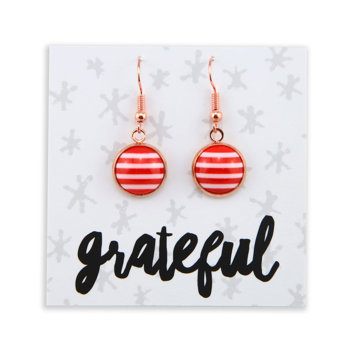Stripe Resin - Stainless Steel Rose Gold Dangle Earrings - Candy Cane (11251)