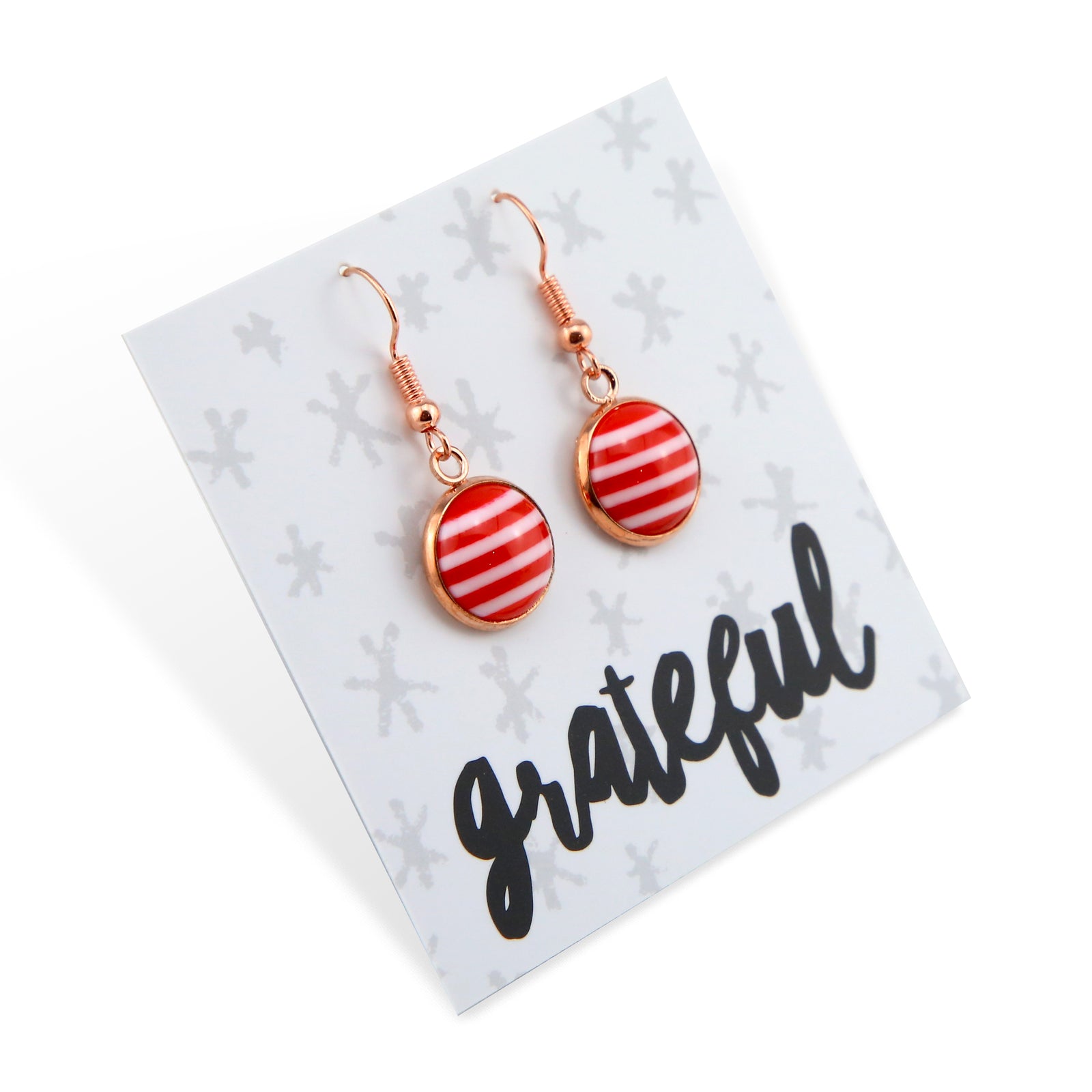 Stripe Resin - Stainless Steel Rose Gold Dangle Earrings - Candy Cane (11251)
