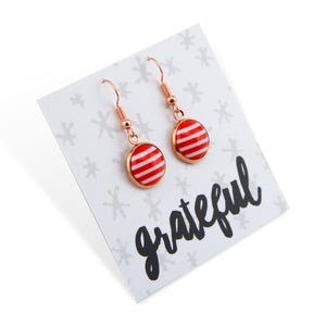 Stripe Resin - Stainless Steel Rose Gold Dangle Earrings - Candy Cane (11251)