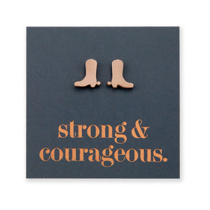 Stainless Steel Earring Studs - Strong & Courageous - BOOTS