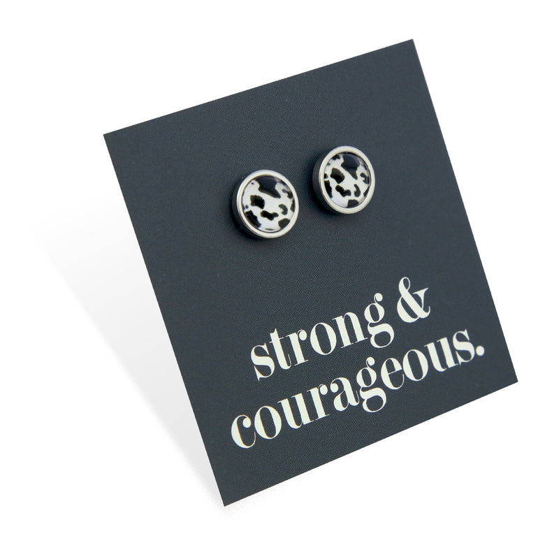 Strong & Courageous - Silver Stainless Steel 8mm Circle Studs - Patch (11262)