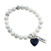 White marble howlite stone bead bracelets with stone heart charm in midnight blue and meaningful word charms.