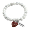 White marble howlite stone bracelet with jasplilite stone heart shaped charm and inspiring word charm