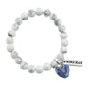 White marble howlite stone bracelet with sodalite stone heart shaped charm and inspiring word charm