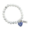 White marble howlite stone bracelet with sodalite stone heart shaped charm and inspiring word charm