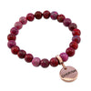 Precious Stone Bracelet 8mm - Imperial Sweet Raspberry Jasper - With Rose Gold Word Charms
