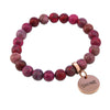 Precious Stone Bracelet 8mm - Imperial Sweet Raspberry Jasper - With Rose Gold Word Charms