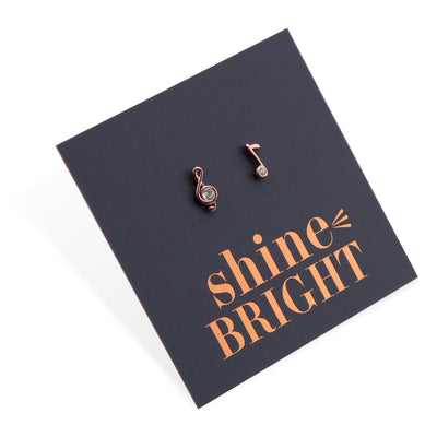 Shine bright music note earrings in rose gold sterling silver earring studs with cubic zirconia crystal.