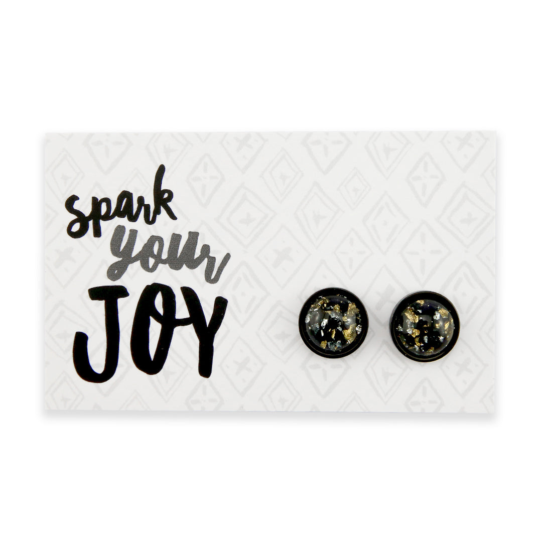 SPARKLEFEST - Spark Your Joy - Stainless Steel Black Earrings - Black & Gold Galaxy Resin (2105-F)