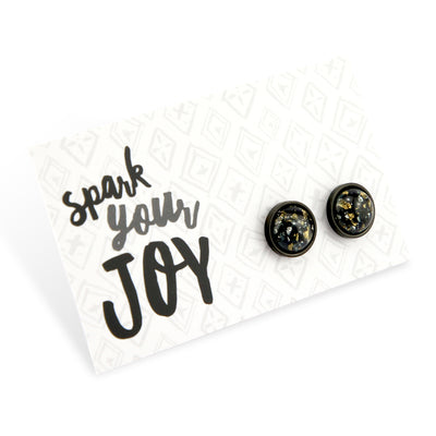 SPARKLEFEST - Spark Your Joy - Stainless Steel Black Earrings - Black & Gold Galaxy Resin (2105-F)