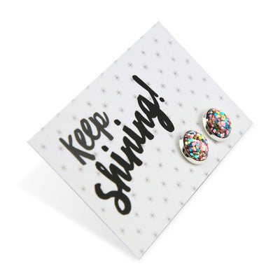 SPARKLEFEST - Keep Shining! Blue, Pink & Silver Pastel Glitter Resin Earrings set in Silver - Pastel Pizazz (9417)