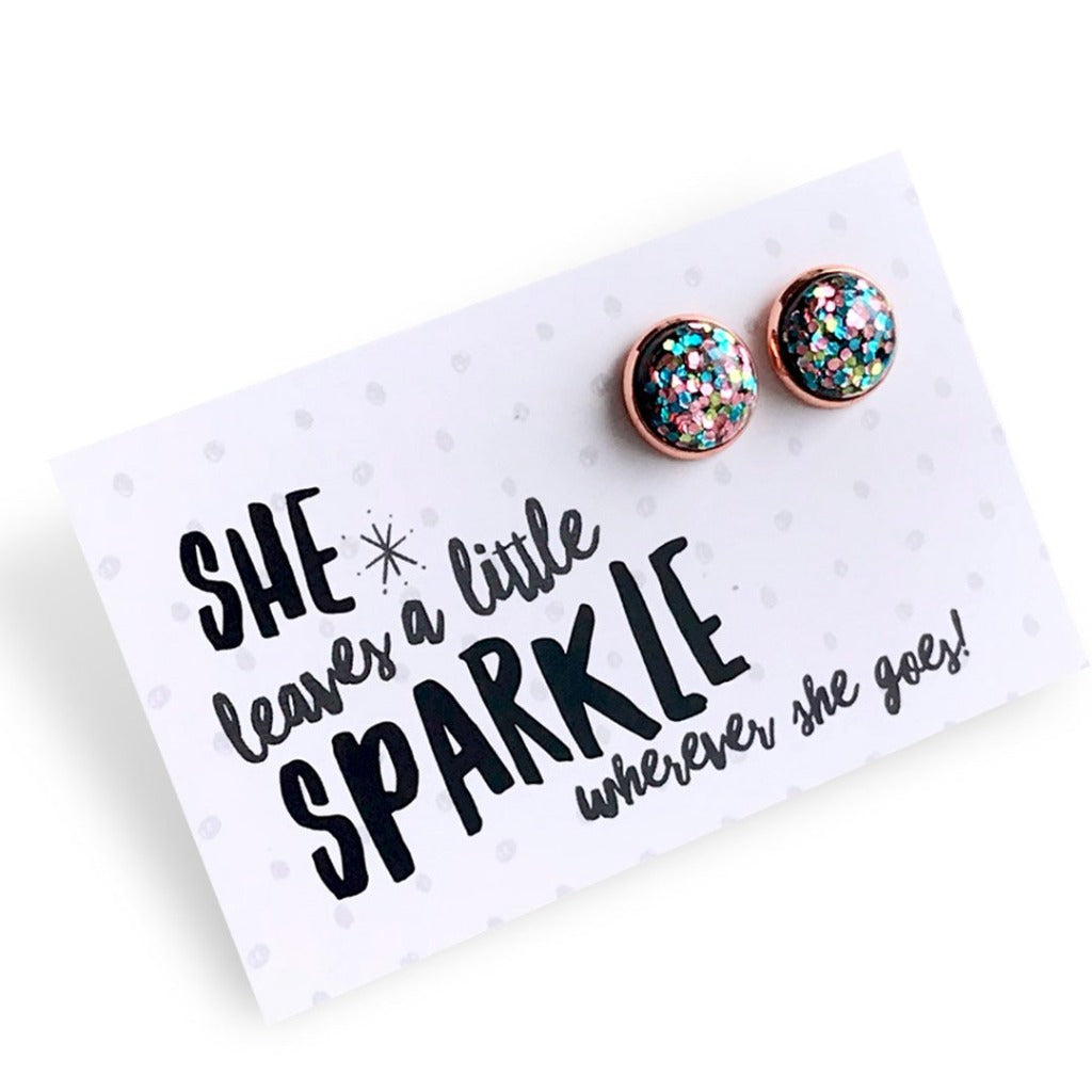 SPARKLEFEST - She Leaves a Little Sparkle - Rose Gold 12mm Circle Studs - Glitter Pastels (9506)