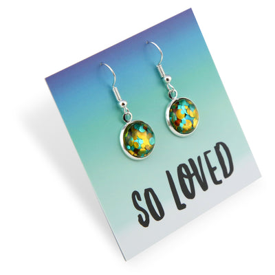 SPARKLEFEST - So Loved - Bright Silver Dangle - Big Glitter Teal, Rust & Gold Party (11112)