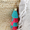 Deluxe Tassel Keyring / Vintage Gold Bag Accessory 'Love' pink turquoise BRIGHT