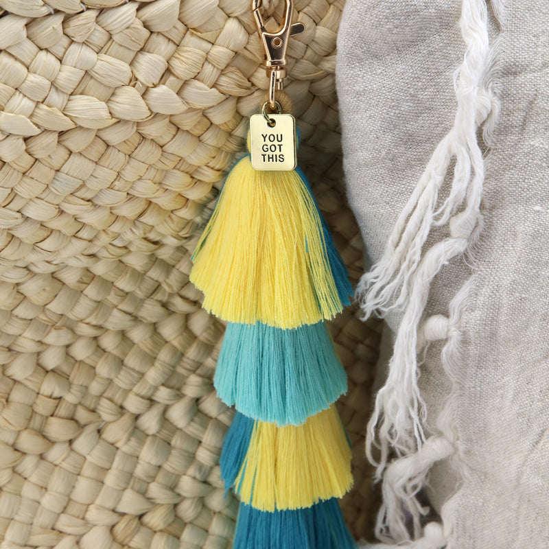 Deluxe Tassel Keyring / Vintage Gold Bag Accessory 'You Got This' - Truffle (7020-2)