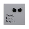 Black Stainless Steel Apple Shaped Studs on A foil teach love inspire card.