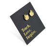 Gold Stainless Steel Apple Shaped Studs on A foil teach love inspire card.