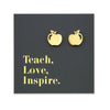 Gold Stainless Steel Apple Shaped Studs on A foil teach love inspire card.