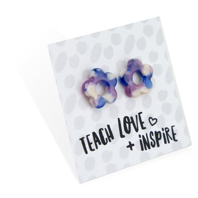 Teach love inspire resin flower studs.